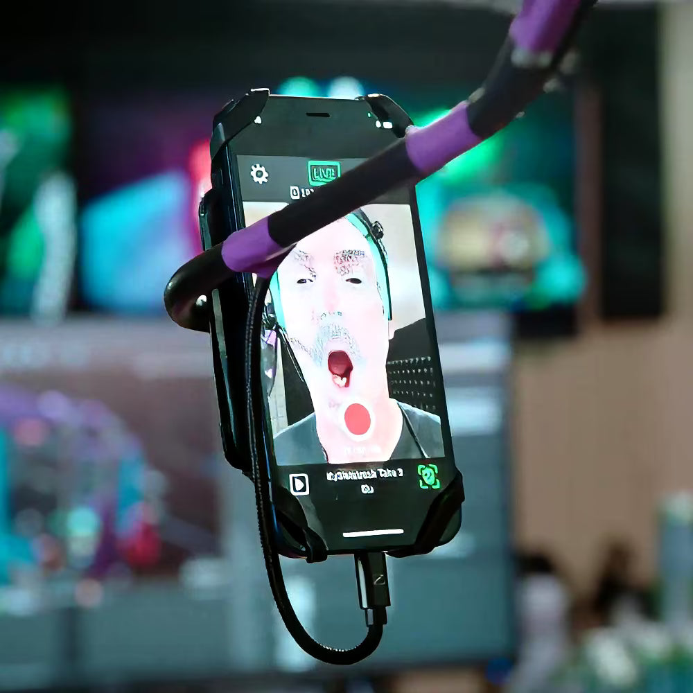 FaceCam iPhone HMC mocap helmet capturing facial motion for Metahuman Animator. Ideal for filmmakers needing precise head-mounted tracking.